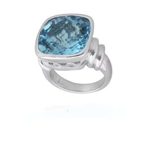 Blue Topaz & Sterling Silver Ring 21 ct. Cushion Cut Blue Topaz
